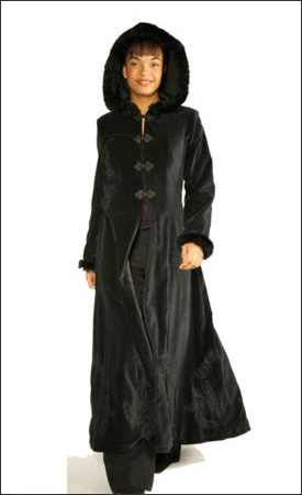 Black Womens Long Hooded Velvet Winter Coat