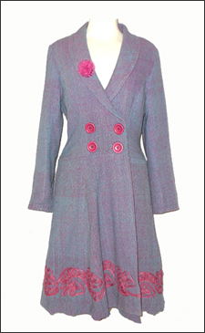 Purple Knee Length Double Breasted Coat