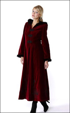 Red Womens Long Hooded Velvet Winter Coat 